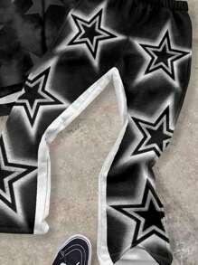 SHEIN 2pcs Casual Streetwear Set For Teenage Boys, Loose Fit Cool Star Print Hoodie And Pants - Multicolor - View 4