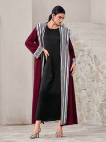 Al Najma Modest Geometric Print Hooded Long Sleeve Arabic Abaya Jacket For Women, Abayas - Red - View 5