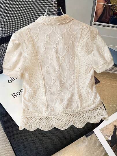 Chiquease Women's Minimalist Embroidery Puff Sleeve Blouse, Suitable For Commuting