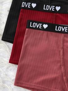 3pcs/Set Women's Underwear Set With Letter Embroidered Elastic Band For Everyday Wear Casual Without Padding