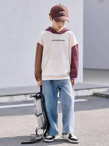 Boys' Energetic Long Sleeve Hoodie With Colorblock Design, Featuring European & American Style - Multicolor - View 6