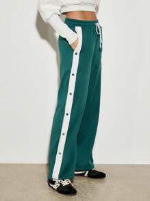 AiiRZ Quần thể thao ống rộng Snap-Button Quần thể thao tập luyện Quần thể thao Quần tập yoga Quần chạy bộ Quần chạy bộ có nút cài bên hông - màu xanh lá - Xem 3