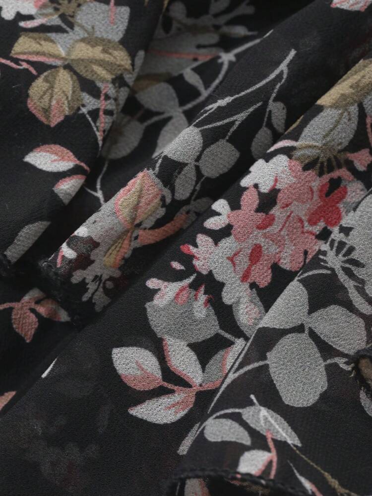 Floral All-Over Print Off Shoulder Ruffle Hem Midi Dress For Women,Fall Dress Long Sleeve Dress Boho