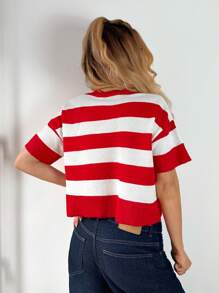 Forever 21 Dames ronde hals gestreepte korte mouw casual trui voor herfst/winter