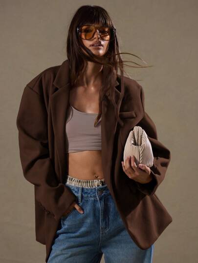 MUSERA 宽松版型爸爸西装外套，剪裁合身，优雅专业，商务休闲，适合度假、秋冬、工作、办公室、约会、外出、返校、婚礼宾客等各种场合，巧克力棕色，适合秋冬春季穿着。