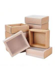 12 套牛皮纸礼品盒，带 PVC 套，矩形礼品包装收纳盒，BurlyWood，展开：9.41x9.33x0.02 英寸，盒子：3.27x3.27x1.26 英寸，内部尺寸：2.65x2.65x1.18 英寸学校用品食品袋食品盒适用于糖果巧克力饼干等，秋季装饰