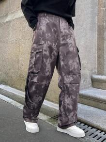 Manfinity Roghcode Fashionable Casual Wide Leg Cargo Pants, American Street Style - Purple - View 4