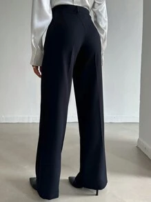EURMUSE 女款黑色休閒優雅簡約時尚長褲，日常穿著商務工作秋季 - 藏蓝色 - 查看 2