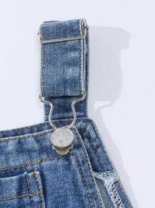 SHEIN Nuevos petos vaqueros con estampado de margaritas para niñas pequeñas, casuales y combinables, versátiles para primavera/verano 2025, adecuados para uso diario en todas las estaciones - Lavado ligero - Ver 6