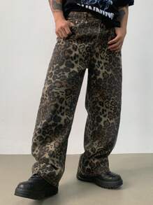 DAZY Men's Leopard Pattern Straight Leg Casual Pants, Autumn, Fall - Multicolor - View 5