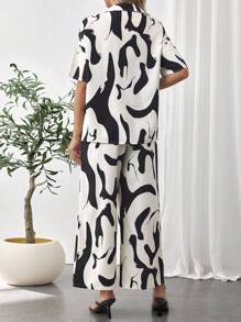 SHEIN Maternity Shoulder Drop Buttoned Shirt With Adjustable Waist Pants Casual Set