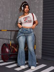 SHEIN ICON Plus Size Front Button Pocket Simple Design Jeans, Casual Everyday Wear