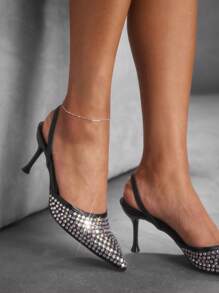 CUCCOO SZL Pointed Toe Crystal Decor Hollow Back Mesh Sexy Elegant High Heel Women Pumps Spring Shoes Spring Break Easter Prom Heels - Black - View 1