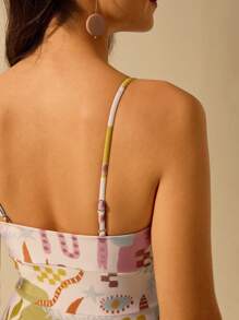 CAJUNI Maillot de bain une pièce pour femmes, style bohème imprimé, pour les vacances, tenue d'été décontractée, plage, avec liens et découpages