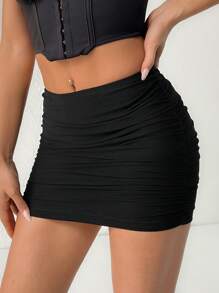 SHEIN PETITE Double Layer Mesh Hip-Covering Short Skirt - Black - View 7
