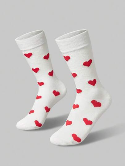 Kawaii 1 Paio di Calze a Mezza Gamba Rosse e Bianche con Motivo Cuore di Stile "Vanilla Girl", Adatte per Tutte le Stagioni