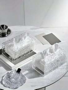 SHEIN 1 件水波纹形纸巾盒，方便即时纸巾架，透明精致纸巾架，卫生纸储存罐 - 彩色 - 查看 8