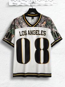 Aesthetic Post--Men's Solid Color Panel Digit Print Simple Casual Basketball Jersey Style T-Shirt - White - View 4