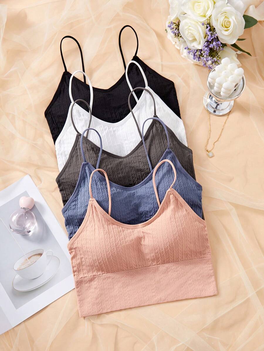 Bộ đồ lót áo ngực hai dây thoải mái giản dị 5 món, không dây có đệm ngực, có thể mặc làm áo khoác ngoài, phù hợp cho bé gái tuổi teen - Nhiều màu - Xem 1
