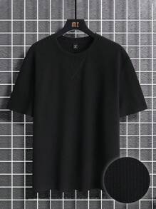 Manfinity Homme Plus Size Men's Solid Color Crew Neck Short Sleeve Casual T-Shirt - Black - View 1