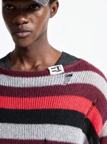 NEON BLANC Herren Streetstyle gestreifter Loose Fit Rundhals Pullover, für Herbst und Winter