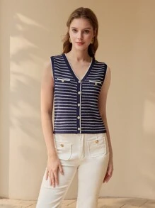 MOTF PREMIUM STRIPED BUTTON UP SWEATER VEST - Blue and White - View 7