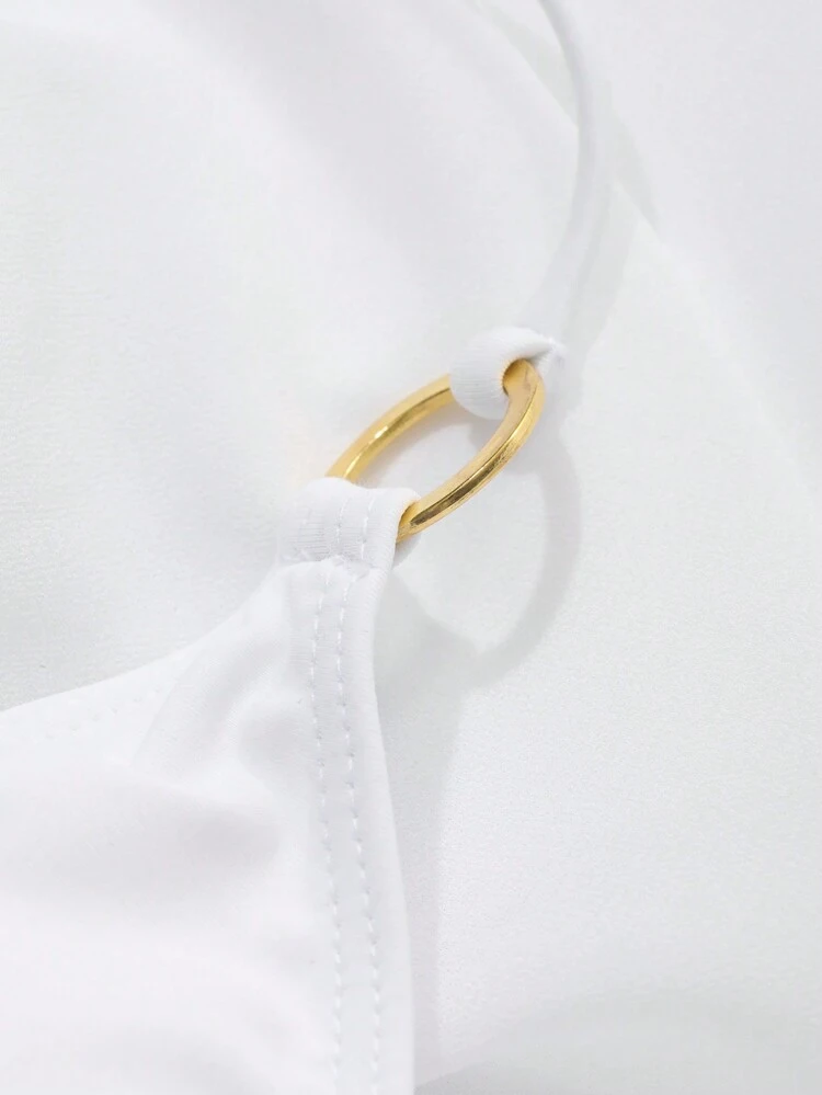 Women's Sexy Halter Tie-Up Swimwear Set, Bikini, Solid Color Mesh Semi-Transparent For Summer Beach Vacation Festival Outfits Cruise Outfit For Women