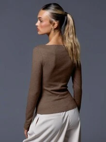 MUSERA 罗纹斜领长袖上衣，休闲度假优雅机场出行返校季冬季春季日常穿着皆宜