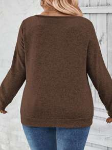 INAWLY Women's V-Neck Long Sleeve Side Button Decoration Pleated Soft Knit Casual Plus Size T-Shirt, Autumn/Winter