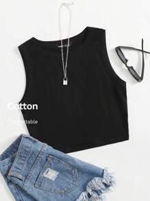 SHEIN EZwear Women Summer Casual Solid Crop Tank Top