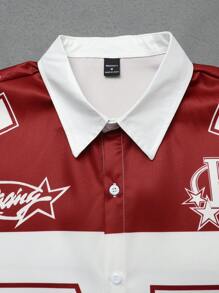 Manfinity EMRG Camiseta con estampado de número de carrera 77, estilo joven y moderno para hombres