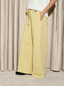 AiiRZ Pantalones jogger de pierna ancha premium, pantalones informales de entrenamiento cómodos y relajados con cordón, ropa deportiva moderna de calle - Amarillo - Ver 3