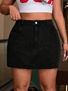 SHEIN ICON Plus High Waist Denim Skirt, Summer