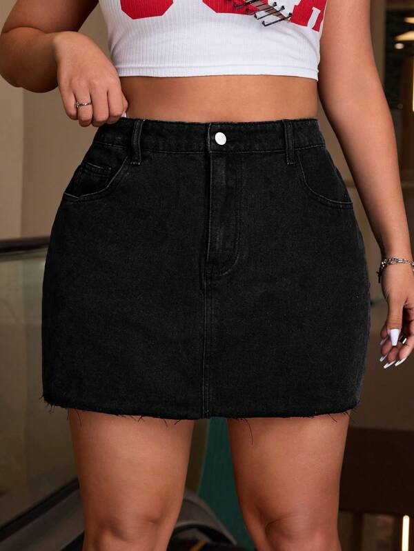 SHEIN ICON Plus High Waist Denim Skirt, Summer