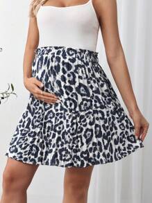 SHEIN Maternity Casual Short Floral Puff Waist Leopard Print Skirt - Multicolor - View 4
