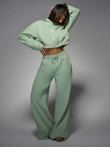 MISSGUIDED Premium Wide Leg Athletic Jogger Pants Loungewear High Waisted Loose Fit Workout Yoga Sweatpants Athleisure Ribbed Elastic Waist Training Bottoms