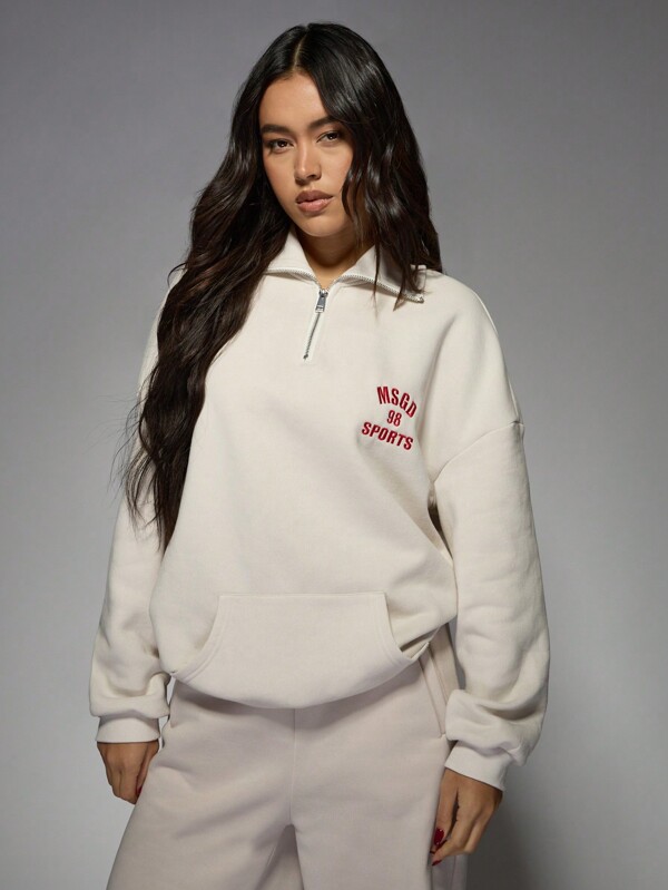 MISSGUIDED MSGD Sports 98 Half-Zip Athletic Sweatshirt Vintage College Style Retro Varsity Streetwear Pullover Casual Athleisure Fall Winter Spring Loungewear
