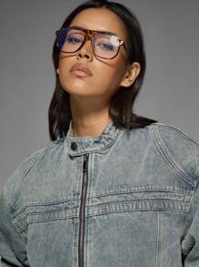 MISSGUIDED 越野摩托车牛仔布设计师冬季夹克超大拉链前卡车司机风格街头服饰外套秋冬时尚工作服休闲日常风格