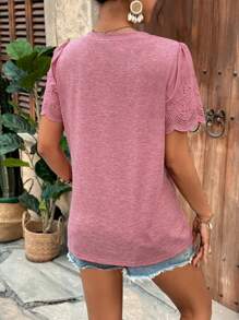 SHEIN 孕妇纯色 V 领短款荷叶边袖休闲 T 恤