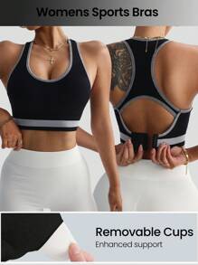 Easithlete Women's Edged Contrast Color Cropped Everyday Fitness Sports Bra - Black and White - View 2