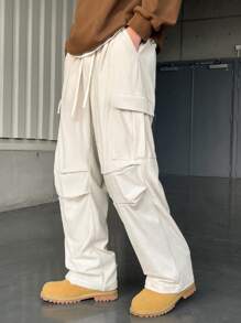 Claim Dot Manfinity Hypemode 男士直筒休闲裤，带大口袋，灯芯绒，街头风格，灯芯绒工装裤，白色男士裤子 - 米色 - 查看 4