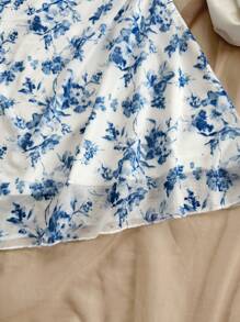 Soleia 大码女式波西米亚风返校花卉印花荷叶边度假连衣裙，春夏季，适合度假、毕业、返校 - 藍色 - 查看 2