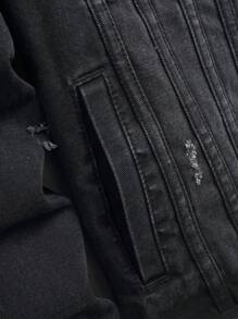 Manfinity Homme Men's Ripped Single Breasted Casual Denim Jacket, Autumn - Black - View 6