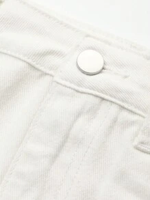 DAZY 纯色开衩口袋女士直筒长款休闲牛仔裙 - 白色 - 查看 8