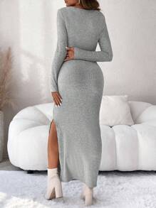 SHEIN 孕妇圆领长袖侧开衩紧身连衣裙