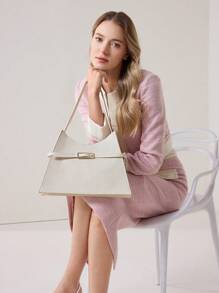 MOTF PREMIUM BOLSO DE HOMBRO MINIMALISTA DE MODA PARA MUJER CON DETALLE DE HEBILLA PARA TRANSPORTE - Beis - Ver 5