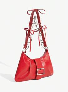 SHEIN ICON Ladies, Women Shoulder Bag, Hobo Bag, Fashionable, Personalized, Simple, Versatile, Street, Sweet And Cool Girls, Hot Girls, Y2k, Bowknot, Red, Ballet Style, Teenagers, Valentine's Day Valentines - Red - View 3