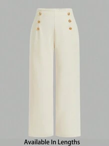 SHEIN Tall CURVE 大码纯色前扣简约休闲长裤 - 白色 - 查看 1