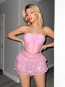 Sweetina 甜美、性感、可爱的粉色亮片蛋糕裙 - 粉色 - 查看 3