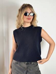 Forever 21 Áo len dệt kim cổ tròn không tay màu xám hở lưng mới cho nữ mùa xuân - Xám - Xem 2